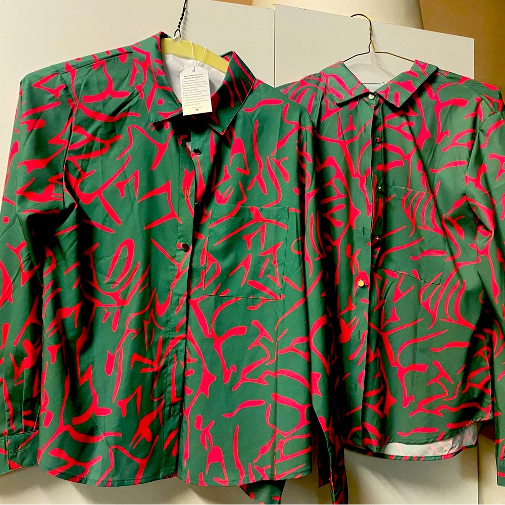 Green and pink colorful blouse. Size L and XL. Ready for family matching vacay